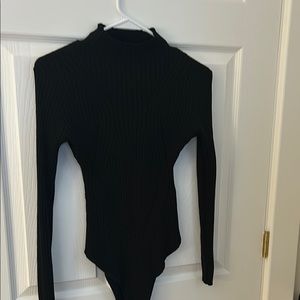 Lulus Black Ribbed Long Sleeve Bodysuit